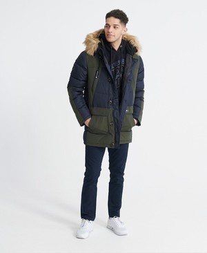 Superdry Rookie Colour Block Down Parka Férfi Kabát Sötétkék | EZYVF6592